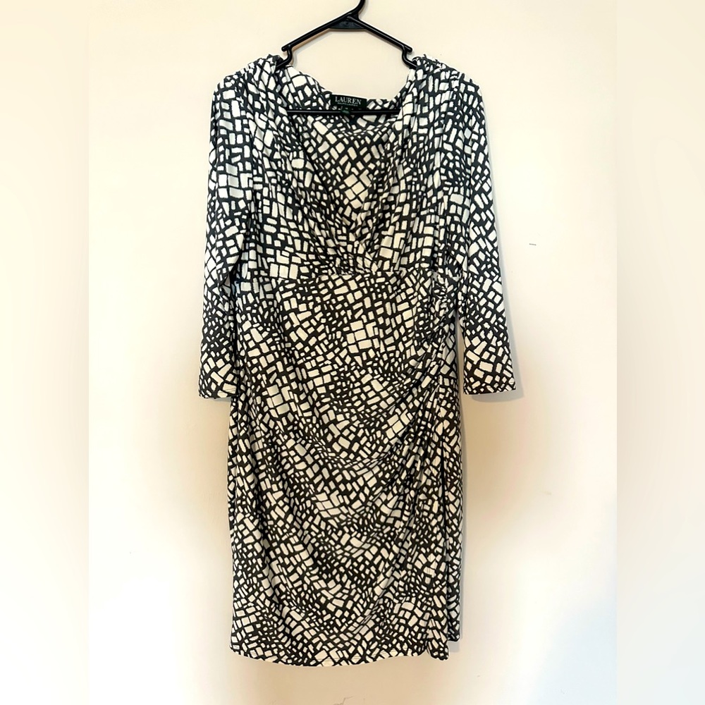 Lauren Ralph Lauren Shirred Faux Wrap Dress size 14 womens